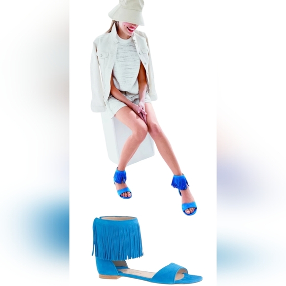 Paul Andrew Shoes - J.Crew X Paul Andrew royal blue fringe sandals NWOT